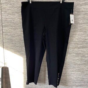 Zac & Rachel Womens Black Pull-On Stretch Pants 24W With Embellished Hem Design